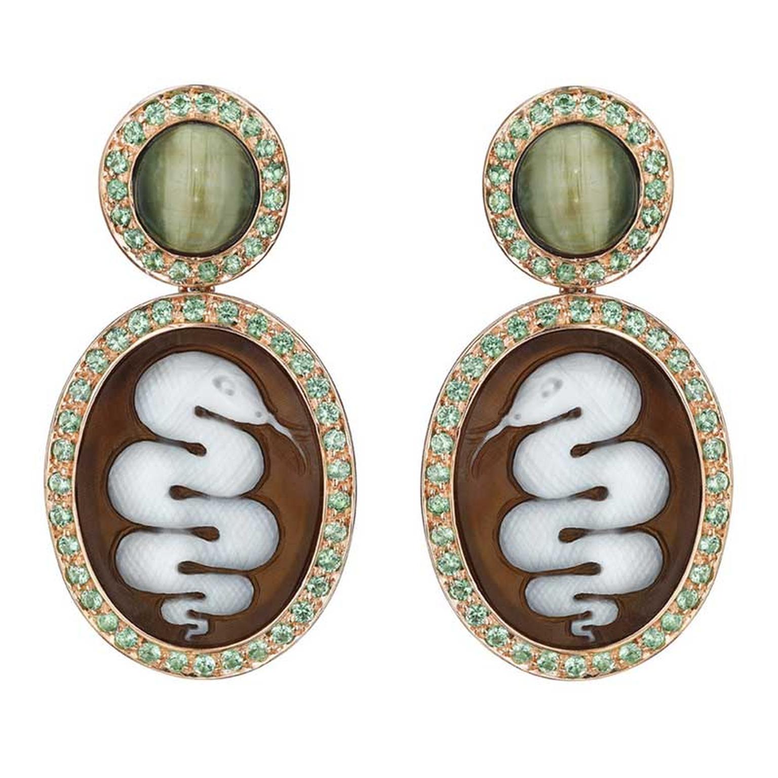 Amedeo Couture Serpent cameo earrings