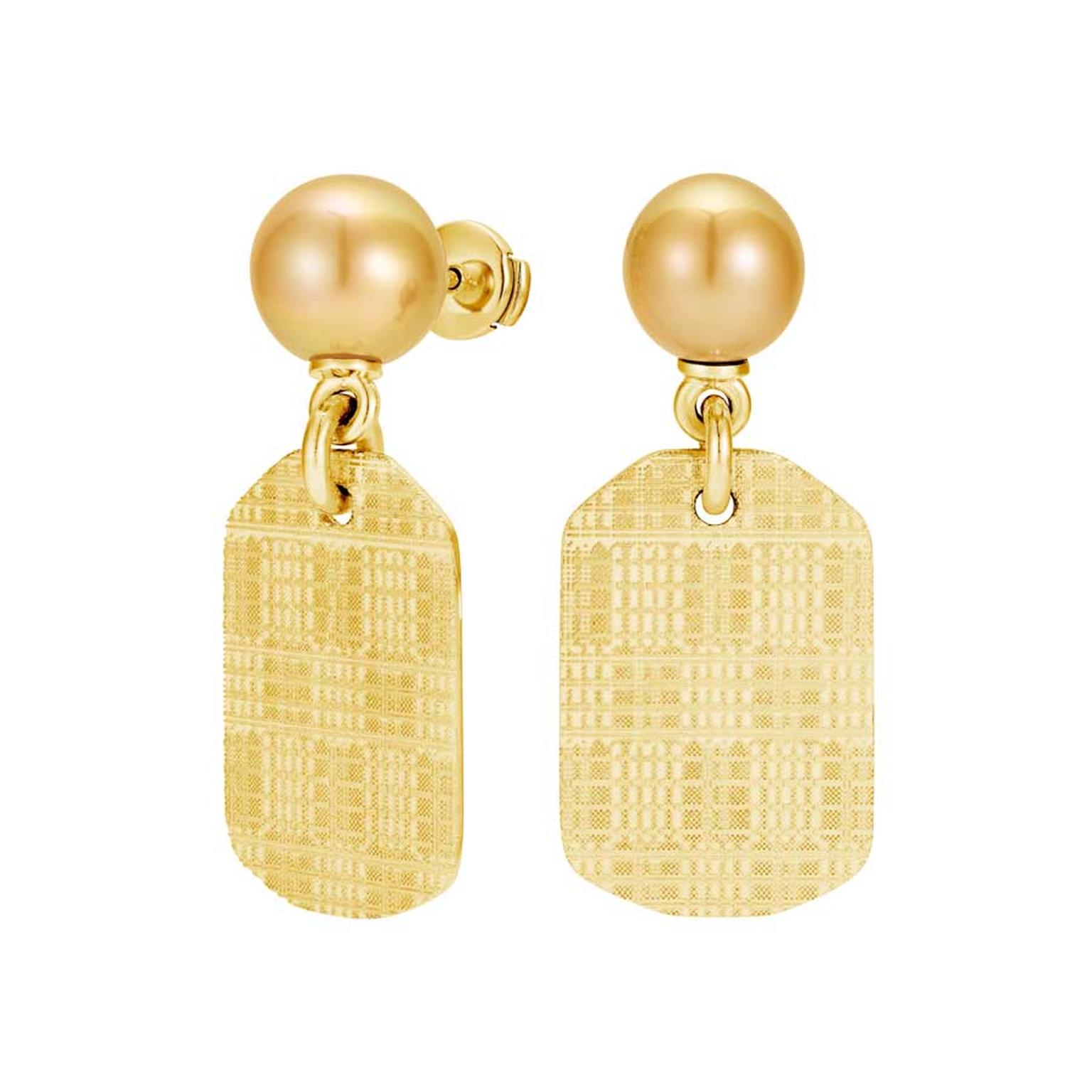 Boateng x Hirsh Kente Tahitian Golden Pearl earring yellow gold