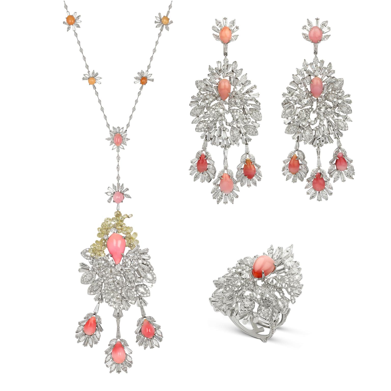 Bina Goenka conch pearl necklace, earrings and ring suite 