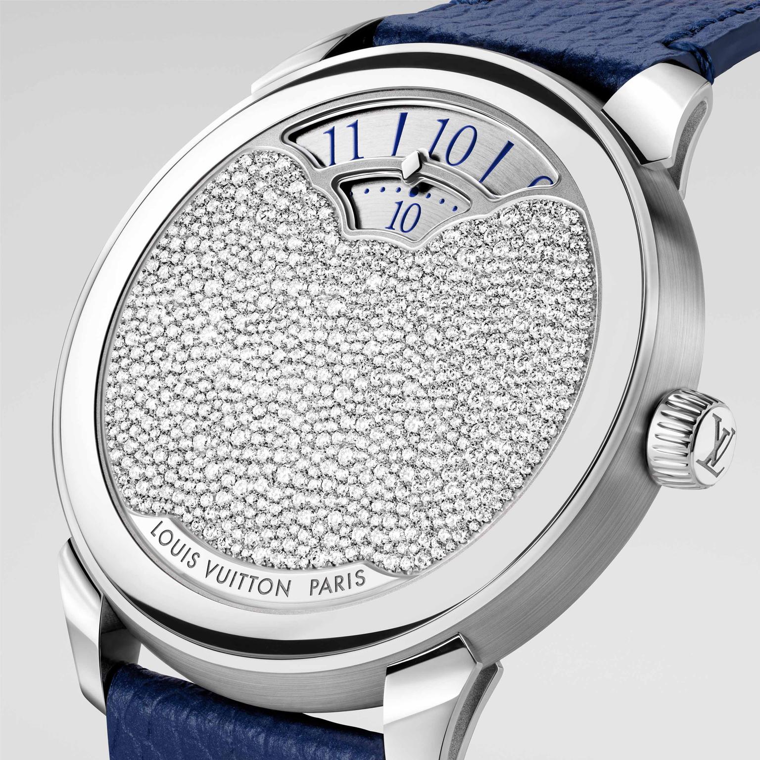 Tambour Convergence fully pave by Louis Vuitton on white background