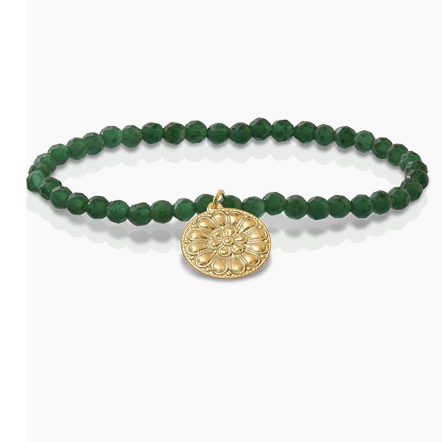 Bracelet with faceted green agate beads and gold motif by Lalaounis